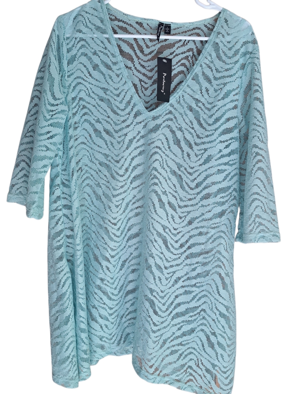 Portocruz Women’s Lace Beach Cover Up Dress Mint Green Sheer V Neck Tunic USA